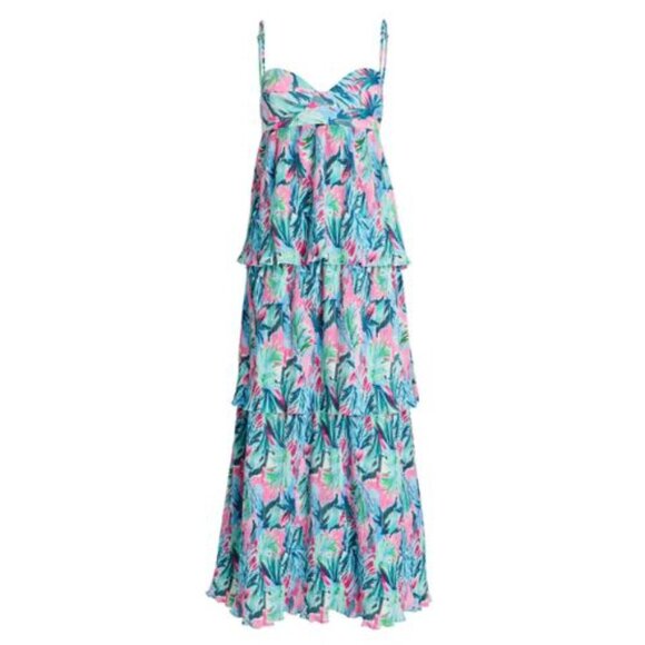 Saylor Tropical Tiered Maxi Dress Floral Resort Beach XS 36009 - Picture 2 of 14